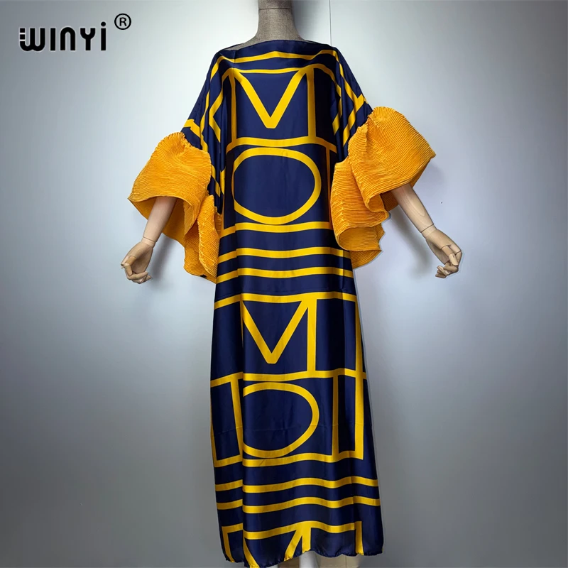 WINYI Fashion Kaftan Dress for Muslim Women Loose Middle East Style Female Holiday Abaya Dubai Luxury Party Clothing