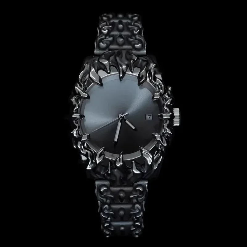 Alabaster style l watch Y2K black腕時計 Y2K Black Watches for Men Unique Claw Design Alabaster Stone