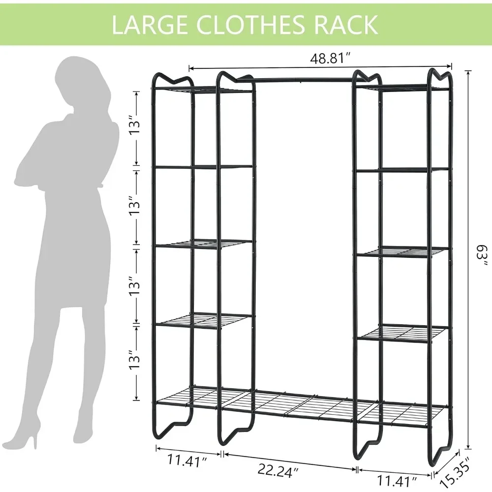 Wardrobe Closet with 8 Metal Shelves, Freestanding Garment Rack, Heavy Duty Clothing Rack For Hanging Clothes