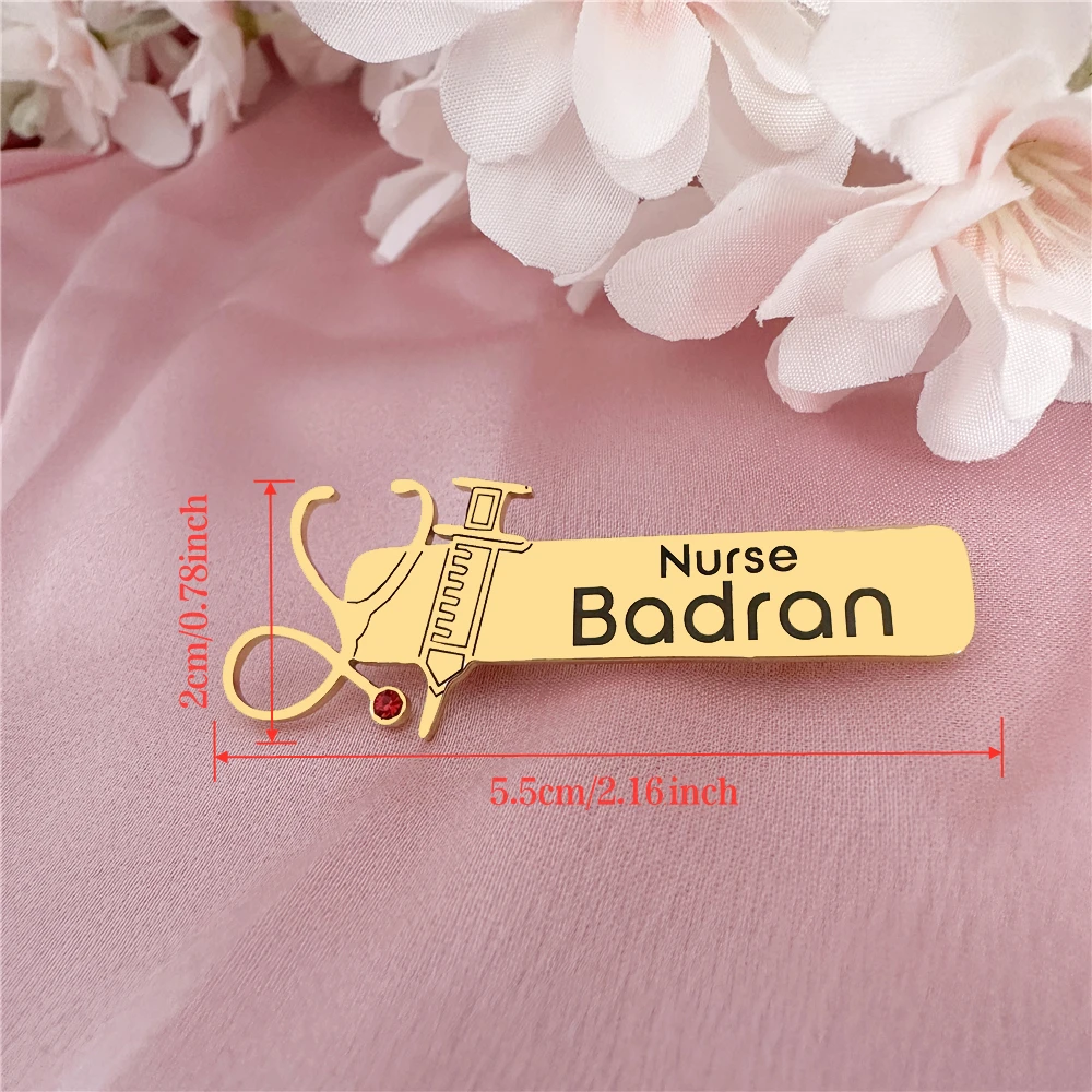 Estetoscopio personalizado, jeringa con nombre personalizado para enfermera, broche profesional de acero inoxidable para médico y enfermeras