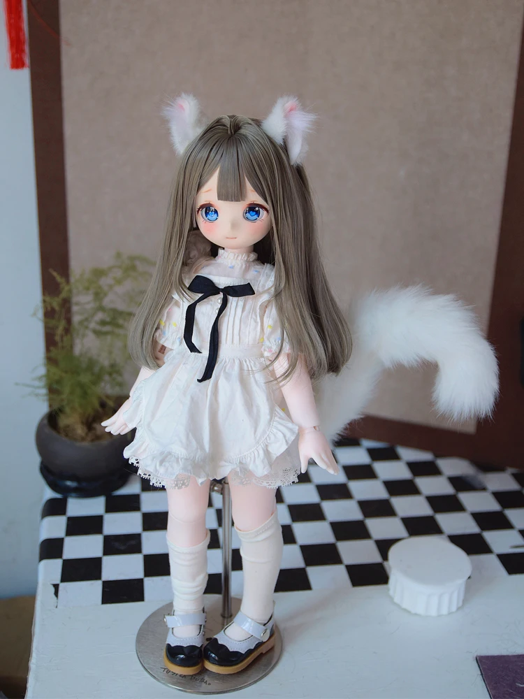 D09-P330 children handmade toy 1/6 1/4 1/3 MSD MDD bjd doll Accessories cute animal black white cat ear tail