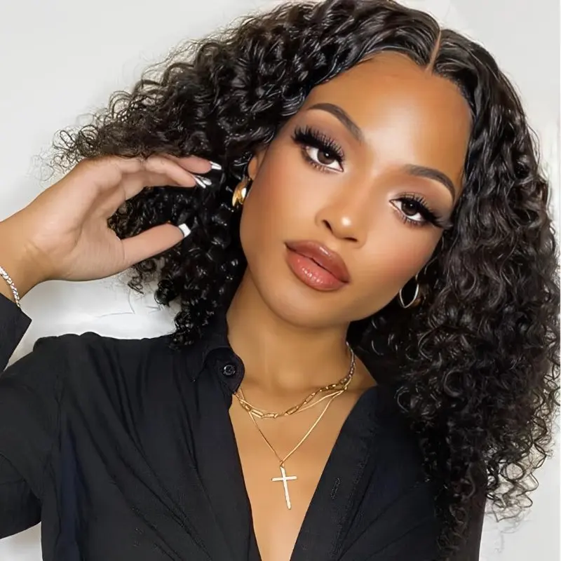 Deep Wave Curly Human Hair Bob Wigs 13X4 Pre Plucked Transparent Brazilian Deep Curly Bob Lace Wigs