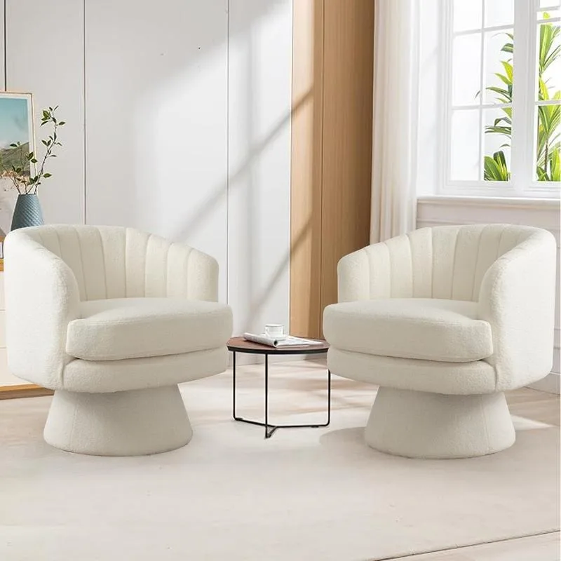 Ebello Swivel Accent Chair, Modern Cozy Lambswool Accent Chair, Comfy Round Armchiars, 360 Degree Swivel Barrel Chairs