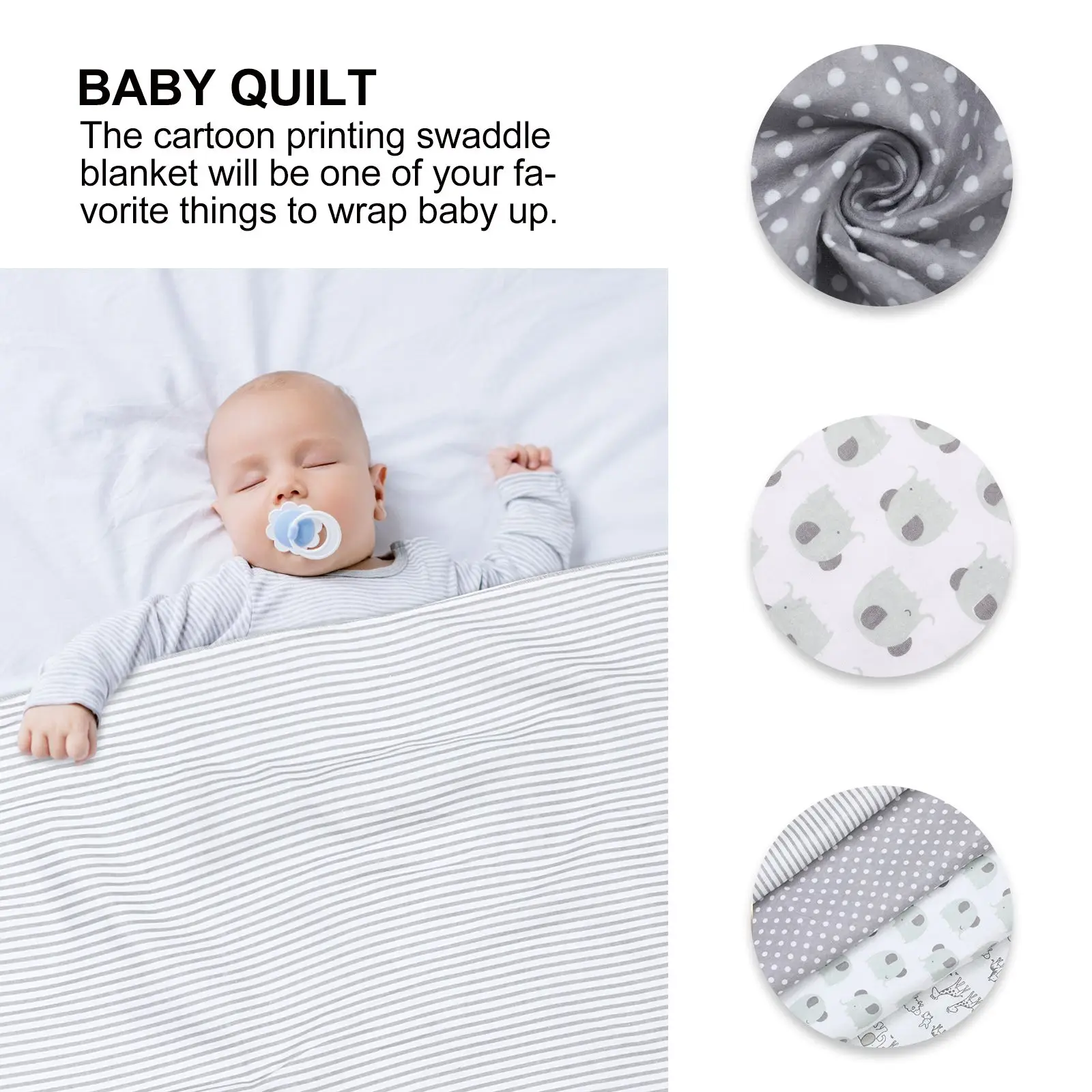 

4pcs Baby Swaddle Blanket Newborn Wrap Comfortable Nursing Cover Lovely Printed Receiving Quilt For 0-2 Years Old Practical