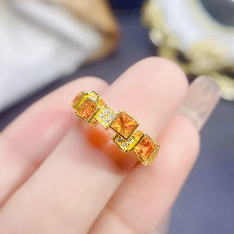 Natural Citrine Ring 925 Sterling Silver square cut 3mm*3mm Yellow Gemstone Luxury Jewelry Designer