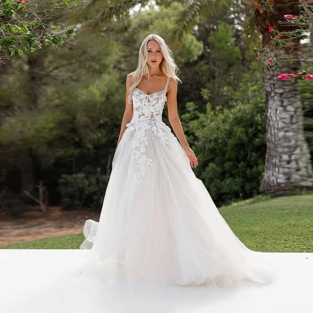 

Delicate A-Line Women Wedding Dresses Sweetheart Collar Lace Printing Bride Gown Mopping Length Ball Vestido De Novia Customized