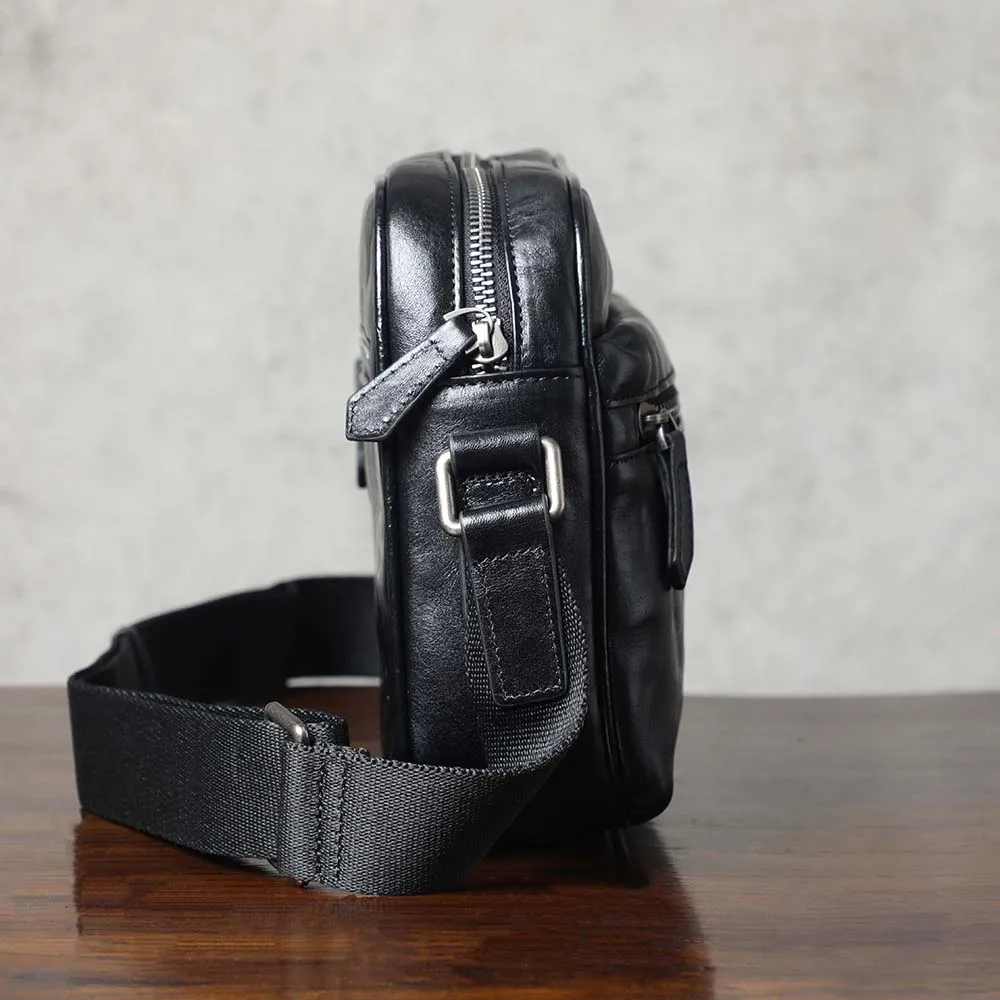 Echte Leder-Umhängetasche für Herren, einfache Rindsledertasche, hochwertiges, pflanzlich gegerbtes Leder, modischer Casual-Stil. – Detail 8