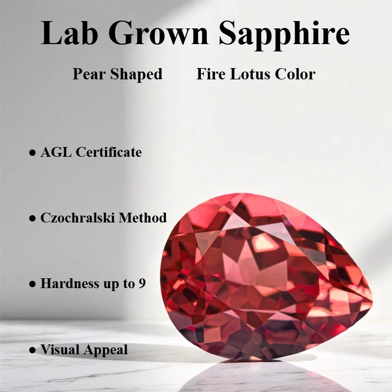 

Lab Grown Sapphire Pear Shaped Fire Lotus Color Extremely Shiny Quality Advanced Jewelry Rings Earrings Making AGL Certificate