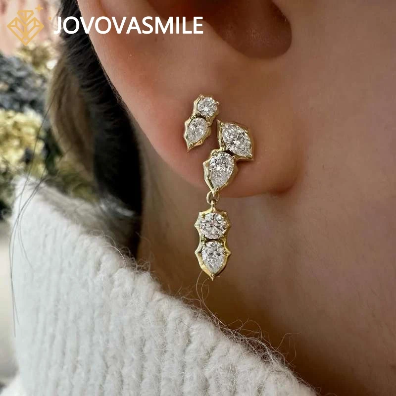 

Jovovasmile Moissanite Stud Earrings total about 0.5 CT Round and Pear Cut 18K Yellow Gold for Women Jewelry with Certificate