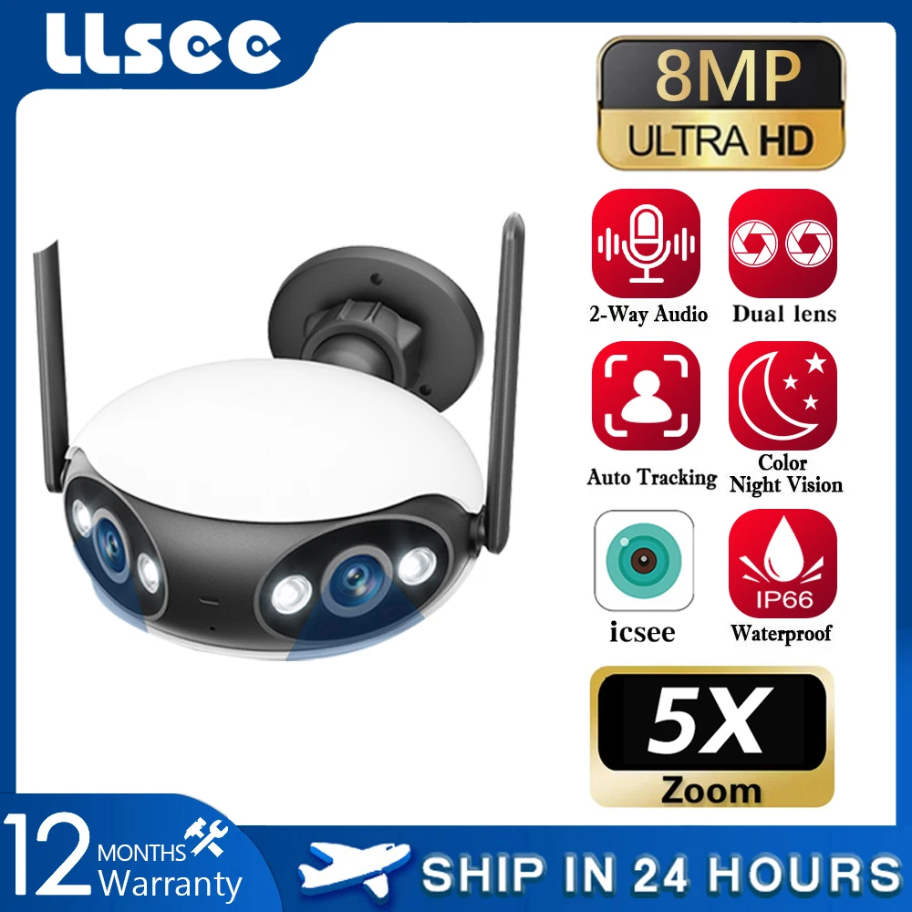 

LLSEE-ICSEE, 8MP, wireless outdoor safety monitoring camera, intelligent full color night vision, IP66 waterproof, WFFI camera