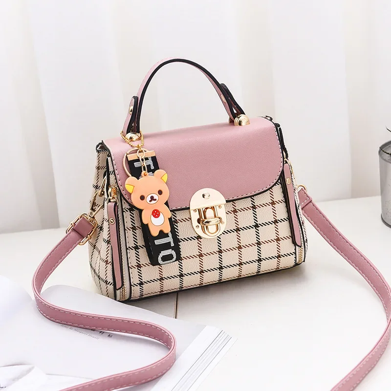 2024 Korean Version Small Square Bag Women\'s New Trendy Fashion Single Shoulder Crossbody Bag Grid Pattern Small Square Bag