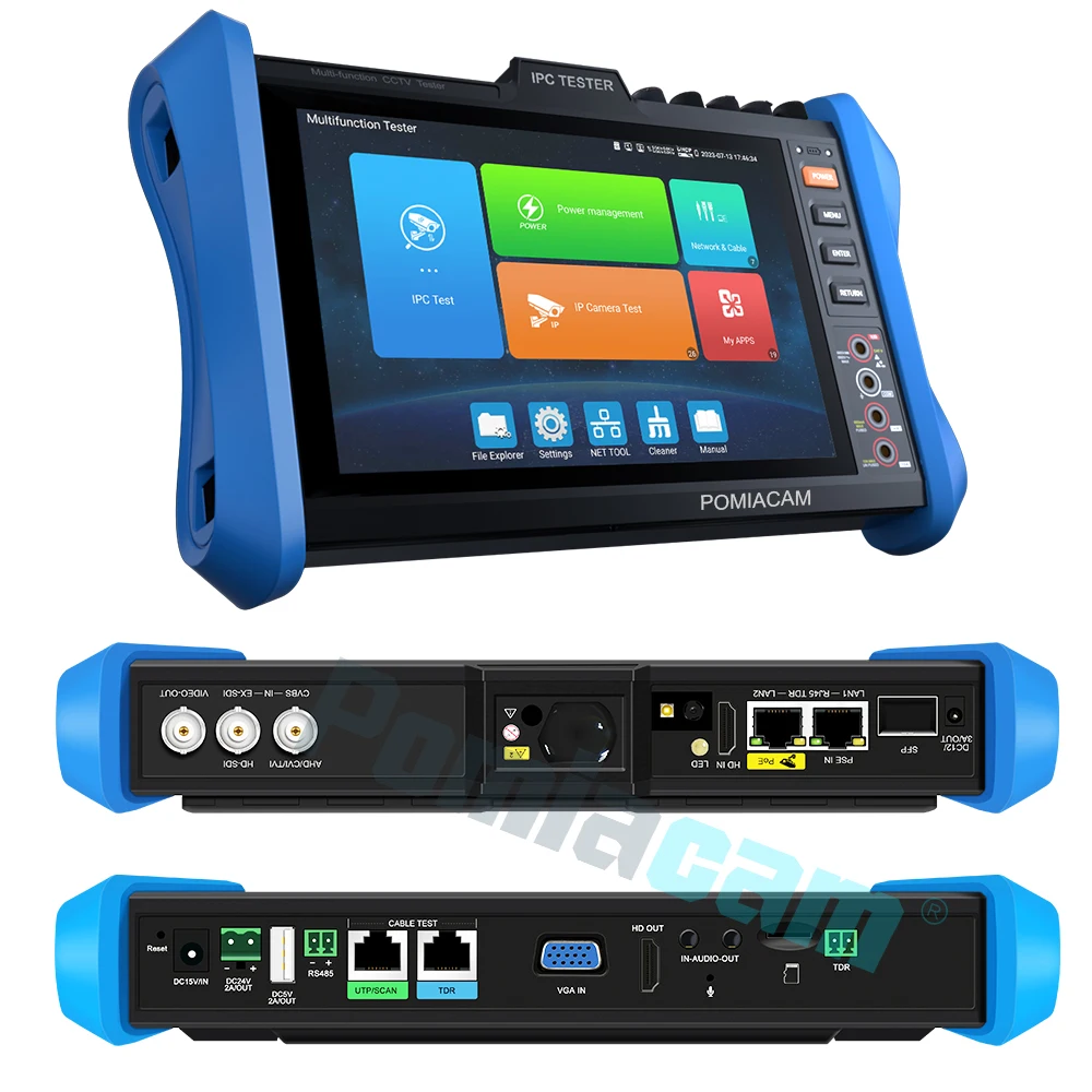 T90 CCTV-tester 4K H.265 IP- en analoge cameratester, 8MP CVI/TVI/AHD, PoE++ 60W, HDMI 4K, VGA-ingang, SFP-glasvezelpoort, Wi-Fi-analysator