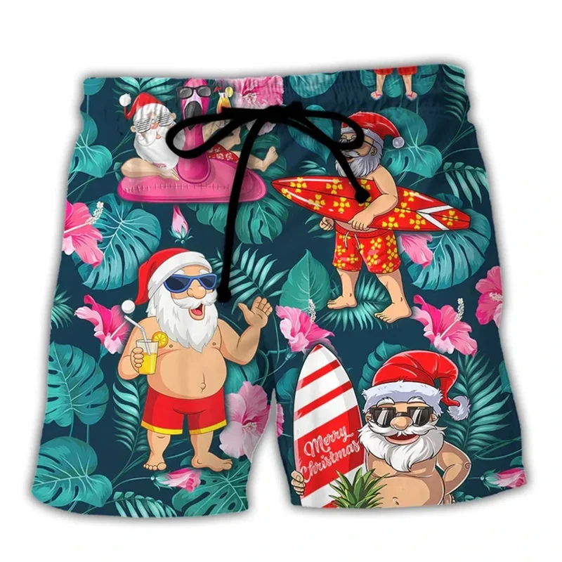 Merry Christmas Santa Claus Men Shorts 3D Print Funny Xmas Unisex Y2k Board Short Pants Summer Hawaii Swimsuit Surf Swim Trunks