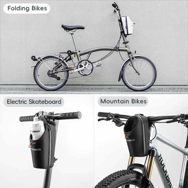 ROCKBROS Fahrrad-Reittaschen, verstellbare Taschen mit großem Kaliber, Fahrradtasche, Vordertasche, Wasserflaschentasche, 1,5 l, zusammenklappbares Fahrrad, Mountain Road