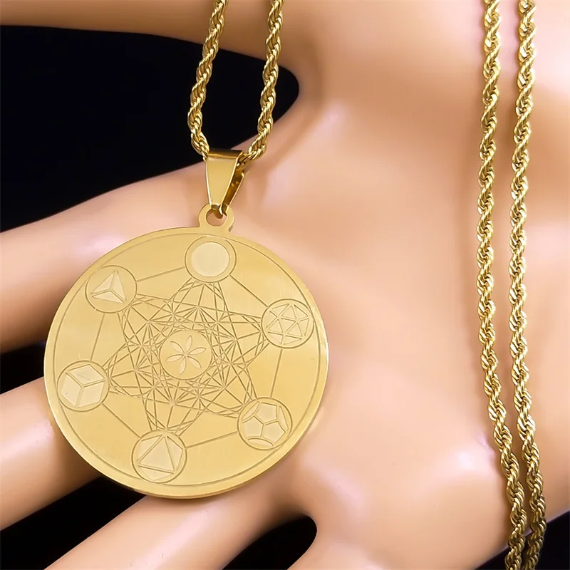 Metatron Erzengel Engel Siegel Halskette Männer Heilige Geometrie Solomon Edelstahl Gold Farbe Anhänger Halsketten Schmuck N3055S08 – Detail 8