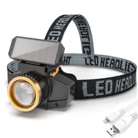 XPE LED Headlamp Sensor Headlight Solar + USB Rechargeable Head Lamp Work Light