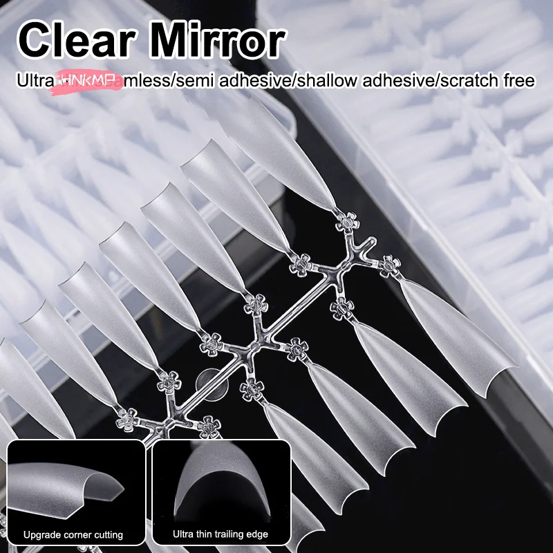 Clear Super D Arc Long Press on Nails Cubierta completa Puntas de gel Extensiones de cápsula para decoración de uñas para salón de uñas DIY