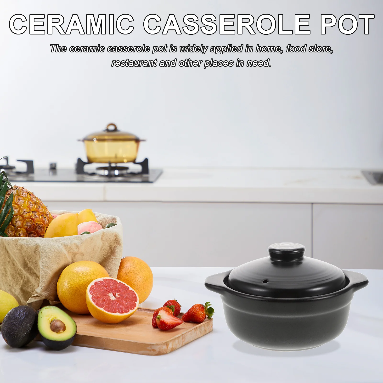 

Ceramic Cooking Pot Heat Resistant Casserole Double Handle Pot Even Heat Distribution Stew Boil Simmer Home Kitchen Cookware
