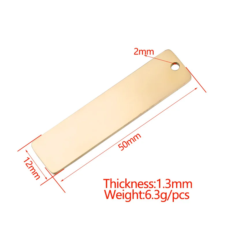 5Pcs/Lot 12*50mm Mirror Polish Stainless Steel Rectangle Charms Blank Bar DIY Making Necklace Keychain Jewelry Accessories