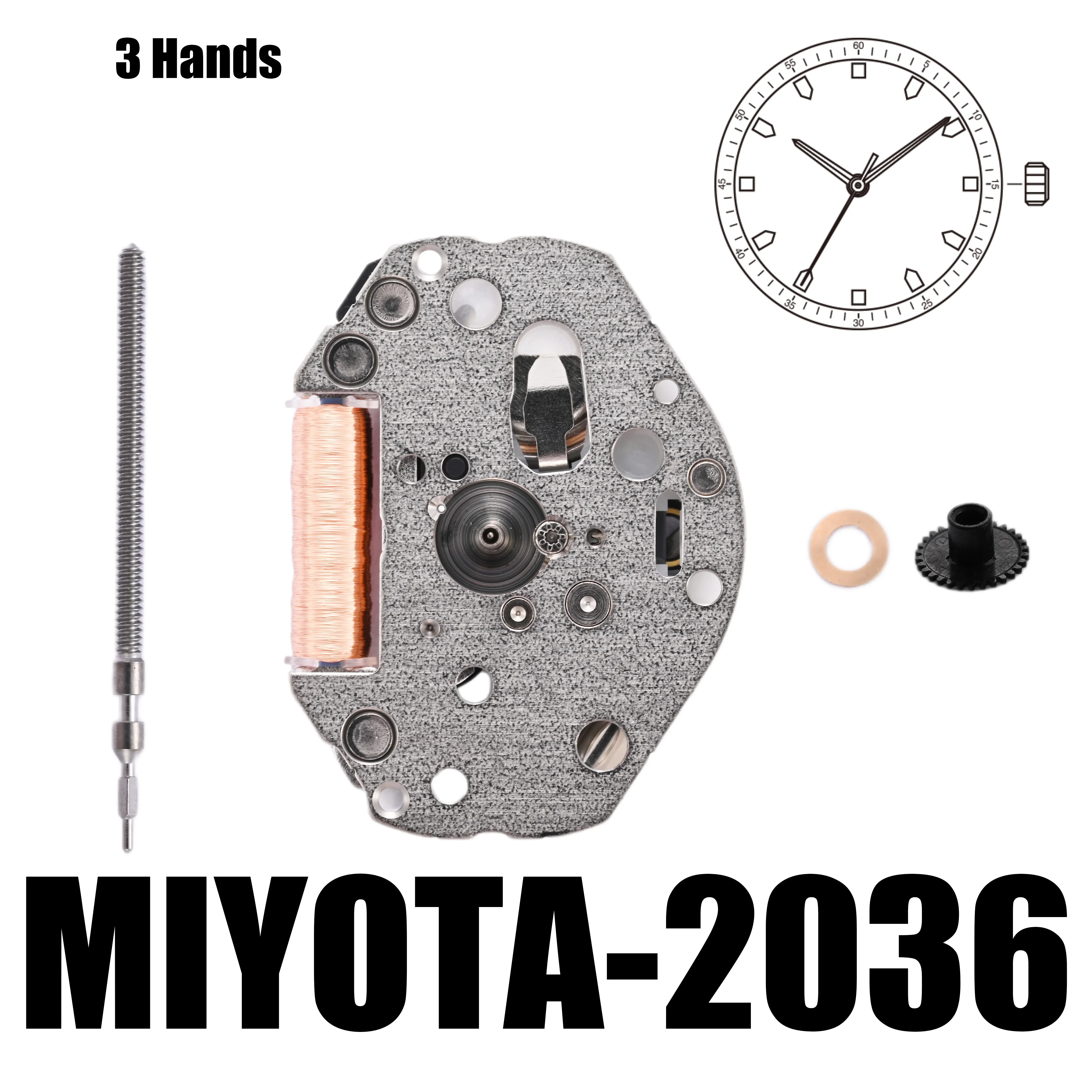 2036 Movement Miyota 2036 Movement  Watch Movement Cal.2036，3 Hands, Standard Movement.Size:6 3/4×8''' Heigh:3.15mm