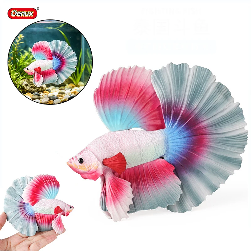 Figura de simulación de pez Betta, modelo de pez luchador siamés Halfmoon, figuras de animales de PVC, adorno cognitivo para acuario tropical