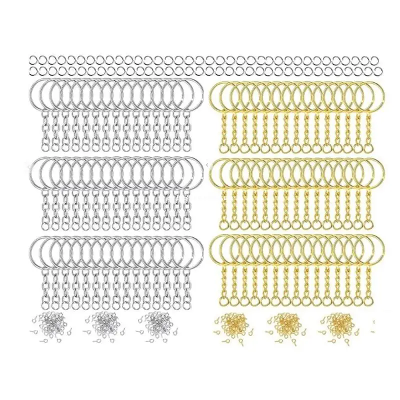 300Pcs Metal Key Chain DIY Making Rings Kit with Flat Key Rings Open Jump Rings Metal Split Ring Keys Organizer Dropship