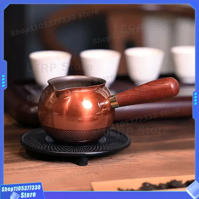 Handmade Pure Copper Side Handle Teapot Traditional Kung Fu Tea Set Fair Cup Pitcher Roasted Milk Jar for Home Office Use