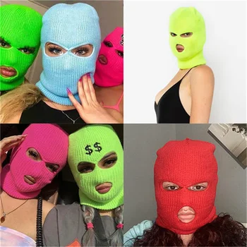 Cappelli in maglia a pieno facciale antivento per moto SkiMask personalizzati da uomo in lana calda passamontagna ricamo cappelli invernali lavorati a maglia maschera da sci a 3 fori