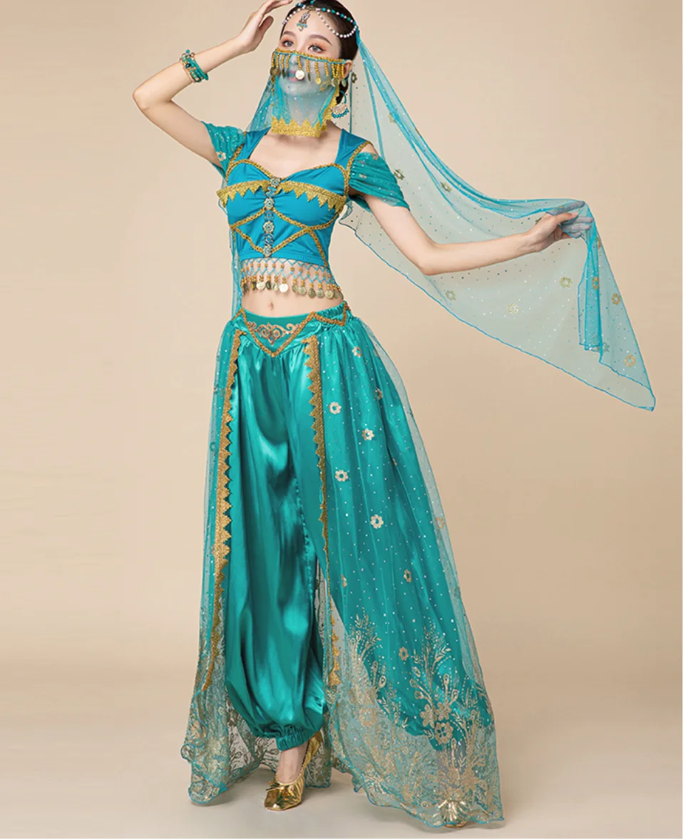 Costume Party Cosplay Jasmine Princess Fancy Outfit Festival Arabian Princess Costumes Indian Dance Embroider Bollywood Jasmine