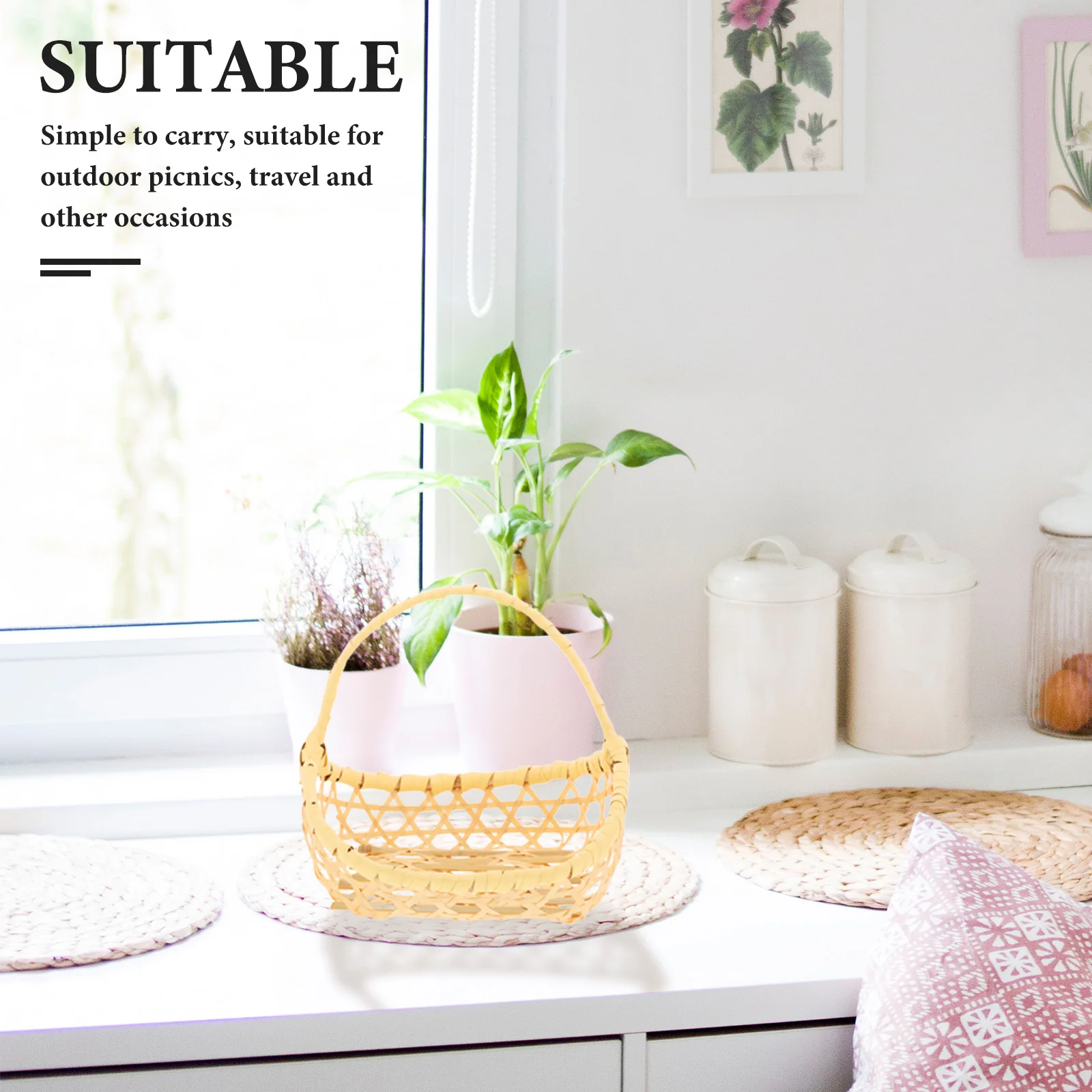 

1pcs Bamboo Basket Woven Desktop Container Organizing Storage Fruit Smooth Multifunctional Comfortable Exquisite Simple Stylish