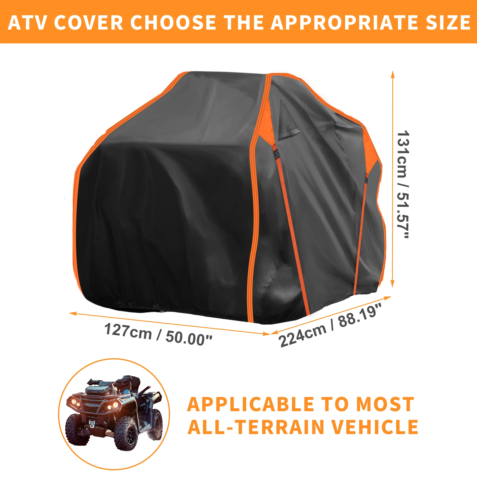 

UXCELL Durable 210D PU Waterproof ATV Cover with Adjustable Straps for Polaris Can-Am Models 224x127x131cm with Storage Bag