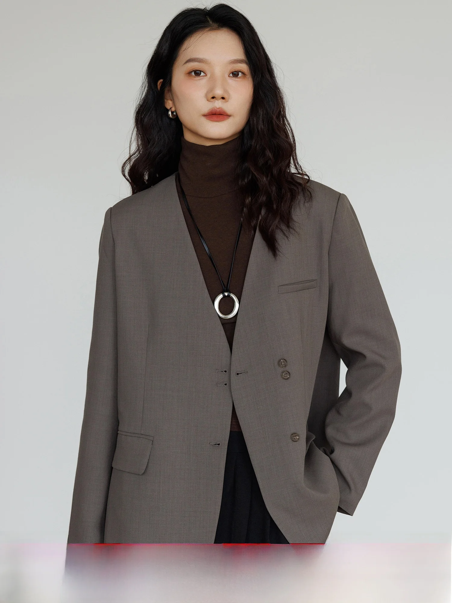 

Commute V-Ne Suit Jaet Women's Spring Autumn Loose Silhouette No Collar Top Retro Design Sensation Casual Faion