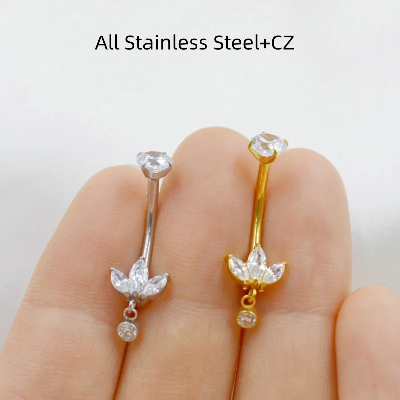 10PCS 14G All Surgical Steel  CZ Navel Belly Button Bar Barbells Body Piercing Jewelry