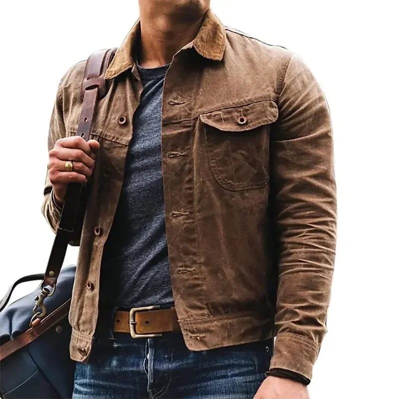 Mens 2026 Autumn Retro Jacket Canvas Cotton Khaki Military Uniform Light Casual Work Safari Style Coats Male Clothing Jacket