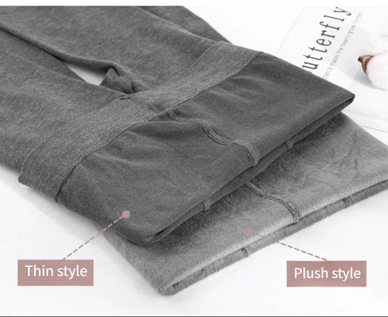 Gerippte Thermo-Leggings mit vertikalen Streifen für Damen im Herbst und Winter, Fleece, verdickt, Street Ready, nahtlos, hohe Taille, Thermohose – Detail 4