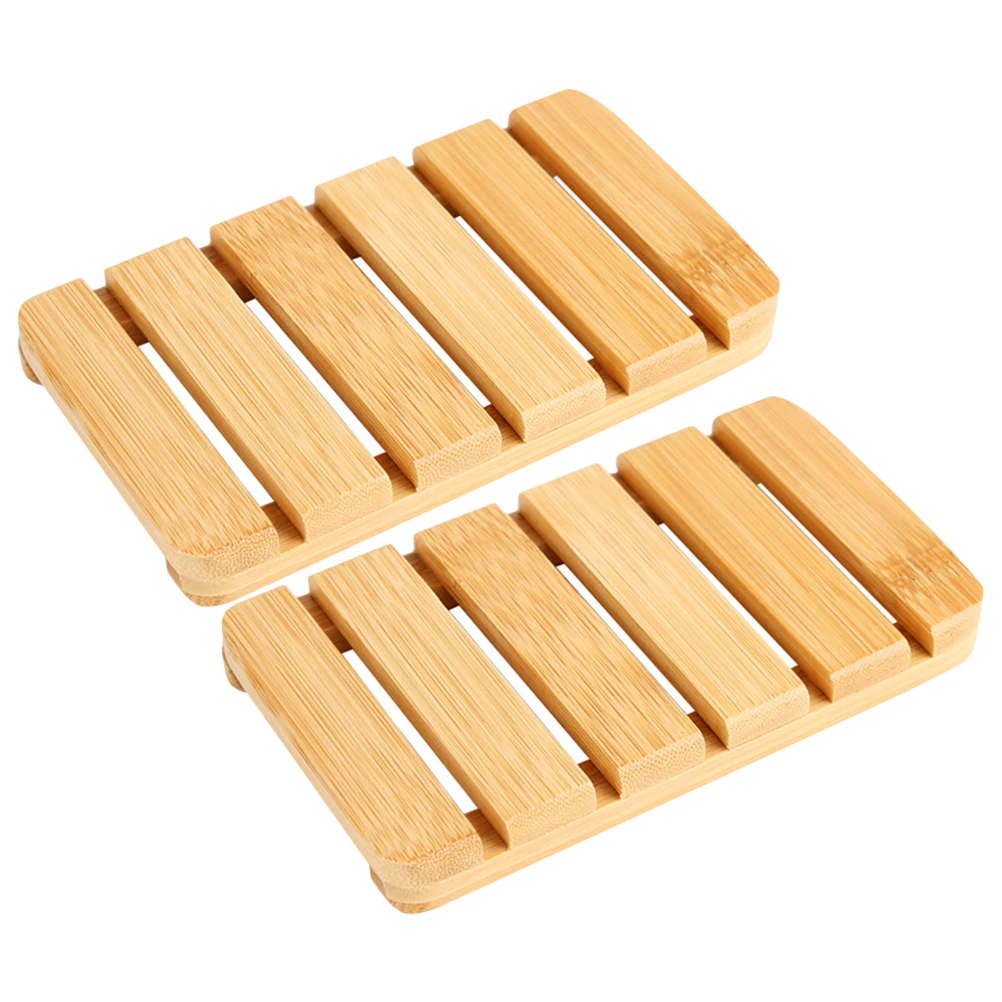 

2 Pcs Automatic Bamboo Soap Rack Work Kitchen Bathroom Tray Holder Self Draining Case