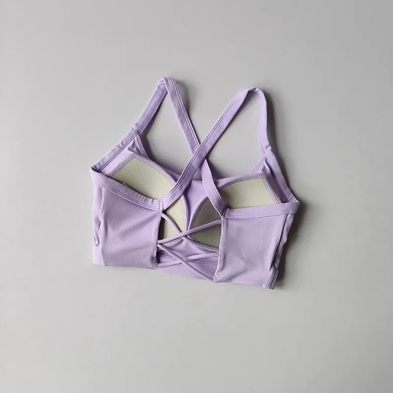 Women's Solid Color Yoga Underwear Fitness Bra Soft Cross Back Push-Up Gym Sports Top with Chest Pad Yoga Vest Sport Crop Top image 2
