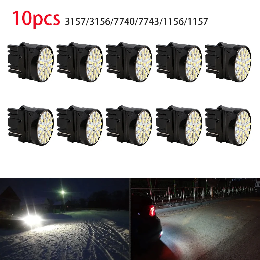 10pcs 3157 3156 P27W T25 Brake Light Led Bulb P27/7W T25 7440 W21W T20 7443 Tail Light Reversing Turn Signal Lights 12V 1156