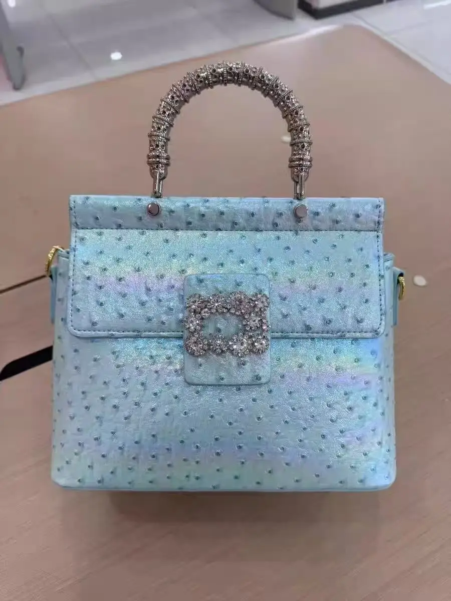 Luxury Brand Diamond Handbag 2025 New Bag Handbag Real Leather Bag Shoulder Crossbody Bag Ostrich Pattern for Women - Image 6