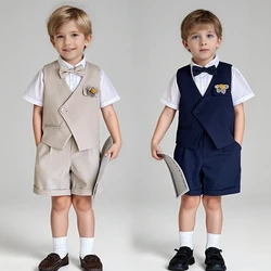 Childrens Birthday Waistcoat Gown Formal Occasion Boys Girls School Performance Costume 2 To 12 Years Flower Kids Wedding Suit