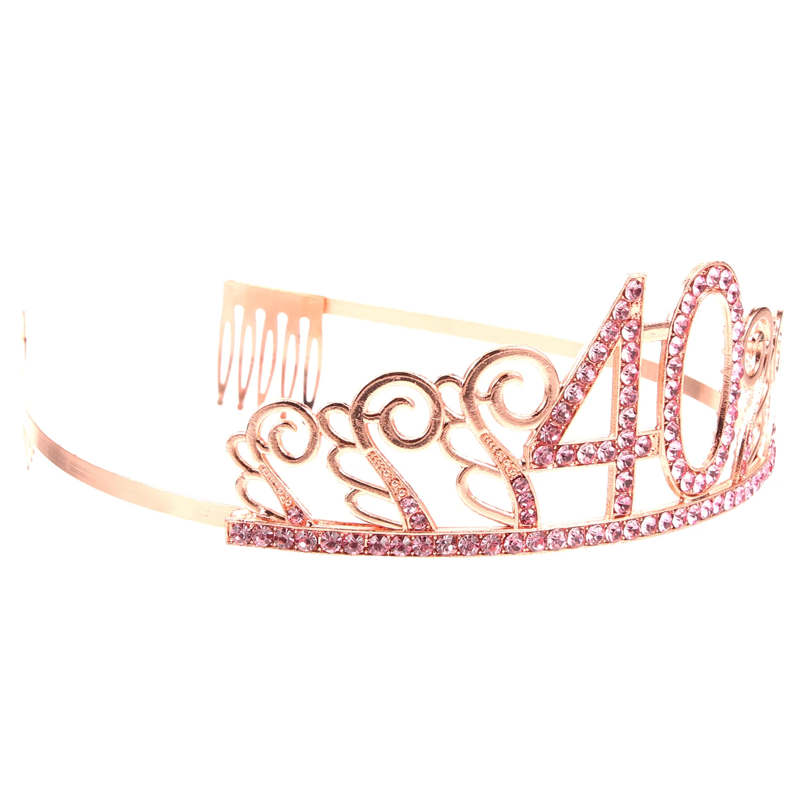 Birthday Crystal Rhinestone Tiara Queen Crowns Dance party Headband Hair Combs Pin for Women's 40th Birthday Party Favor (Rose G