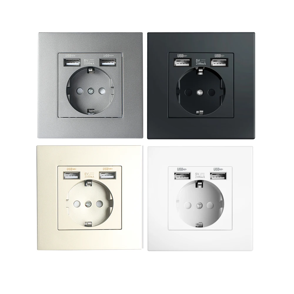 EU Standard Double USB Wall Power Socket,Electrical Socket Wall Plug with Type-c Usb Fast Charing Port 16A PC Panel Outlet 220V