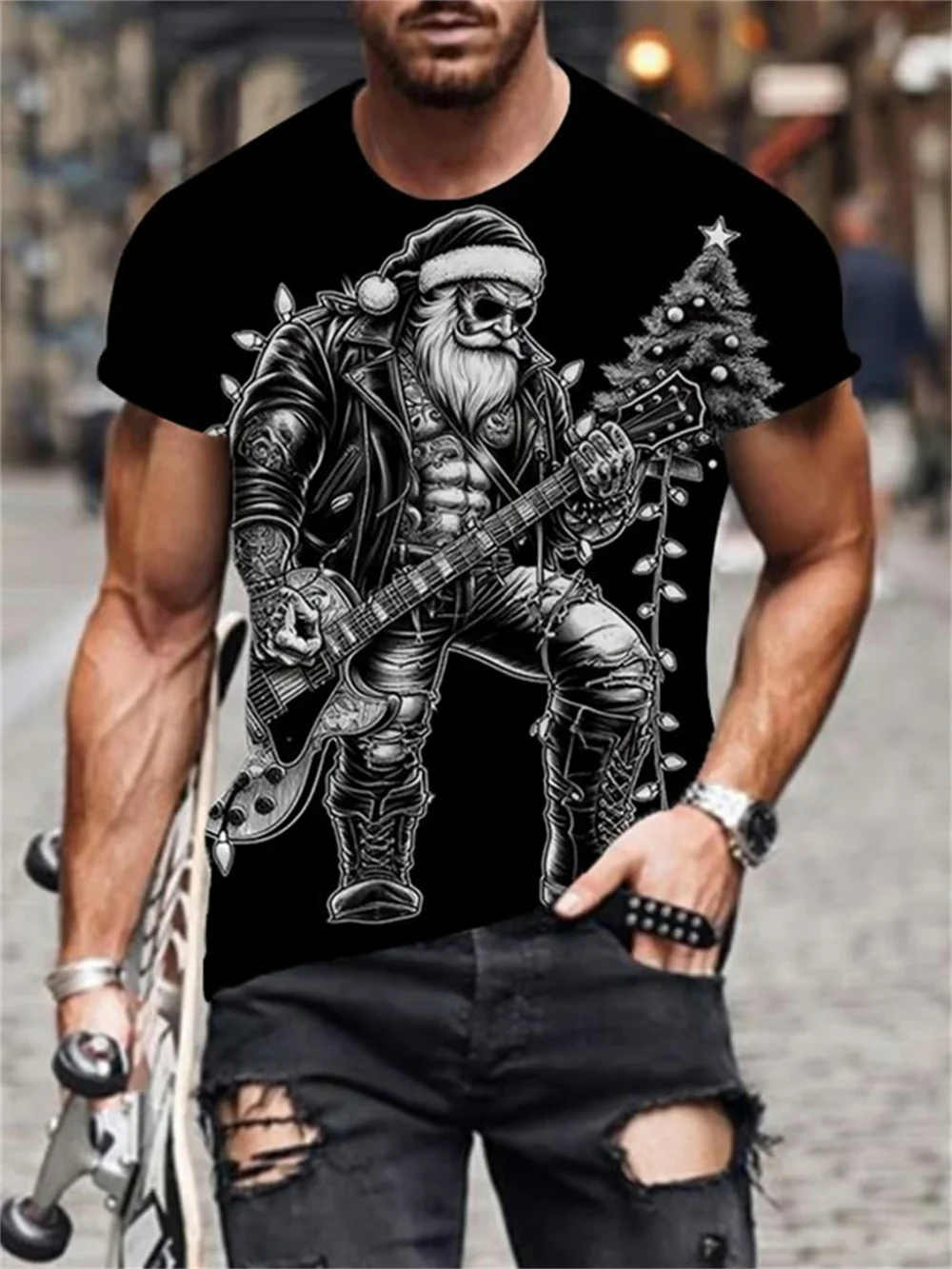 Funny Christmas T-Shirts For Men 3d Hip-Hop Santa Claus Printed Men Tops Fashion Casual Short Sleeved Street Designer Sweatshirt