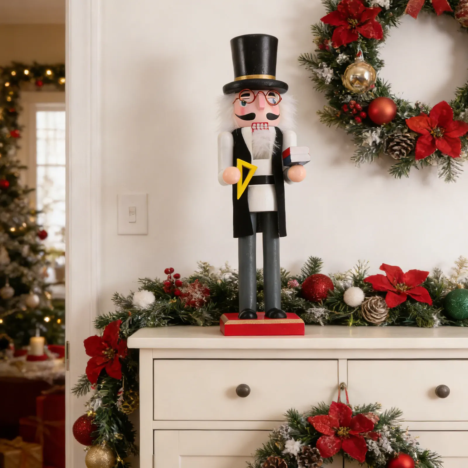 

Wooden Teacher Nutcracker Colorful 36Cm Male Puppet Statue Traditional Tabletop Centerpiece Back to School Teacher