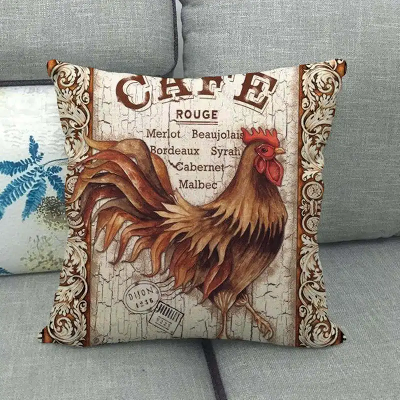 Pet Animals Pillow Case 18x18 Inches Cushion Rooster Hen Printed Cushion Cover Farmhouse Home Sofa Decorative Throw Pillow Cover