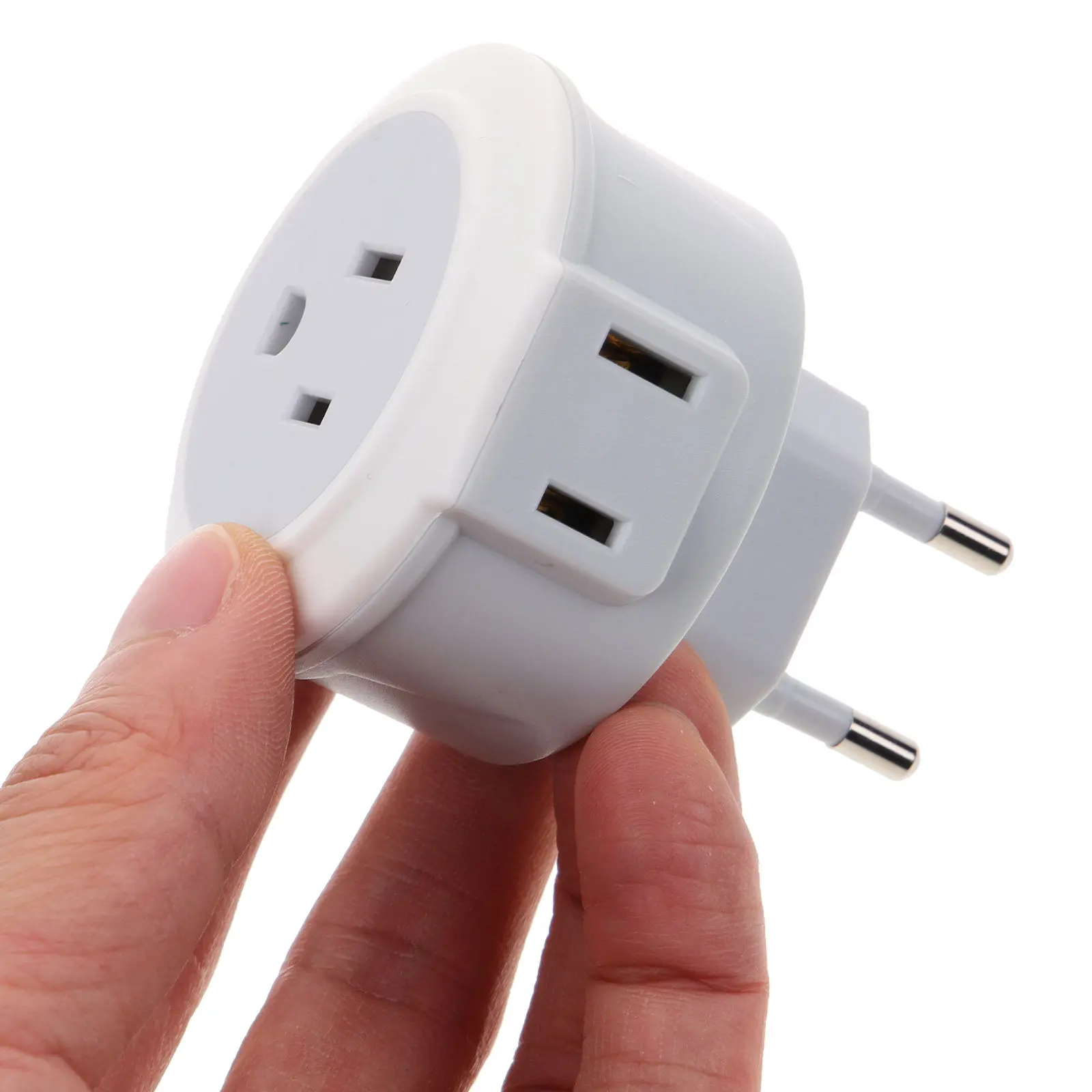 Us to European Plug Adapter White Dual Head Compact Plug Converter Travel Power Socket Adapter Socket Converter