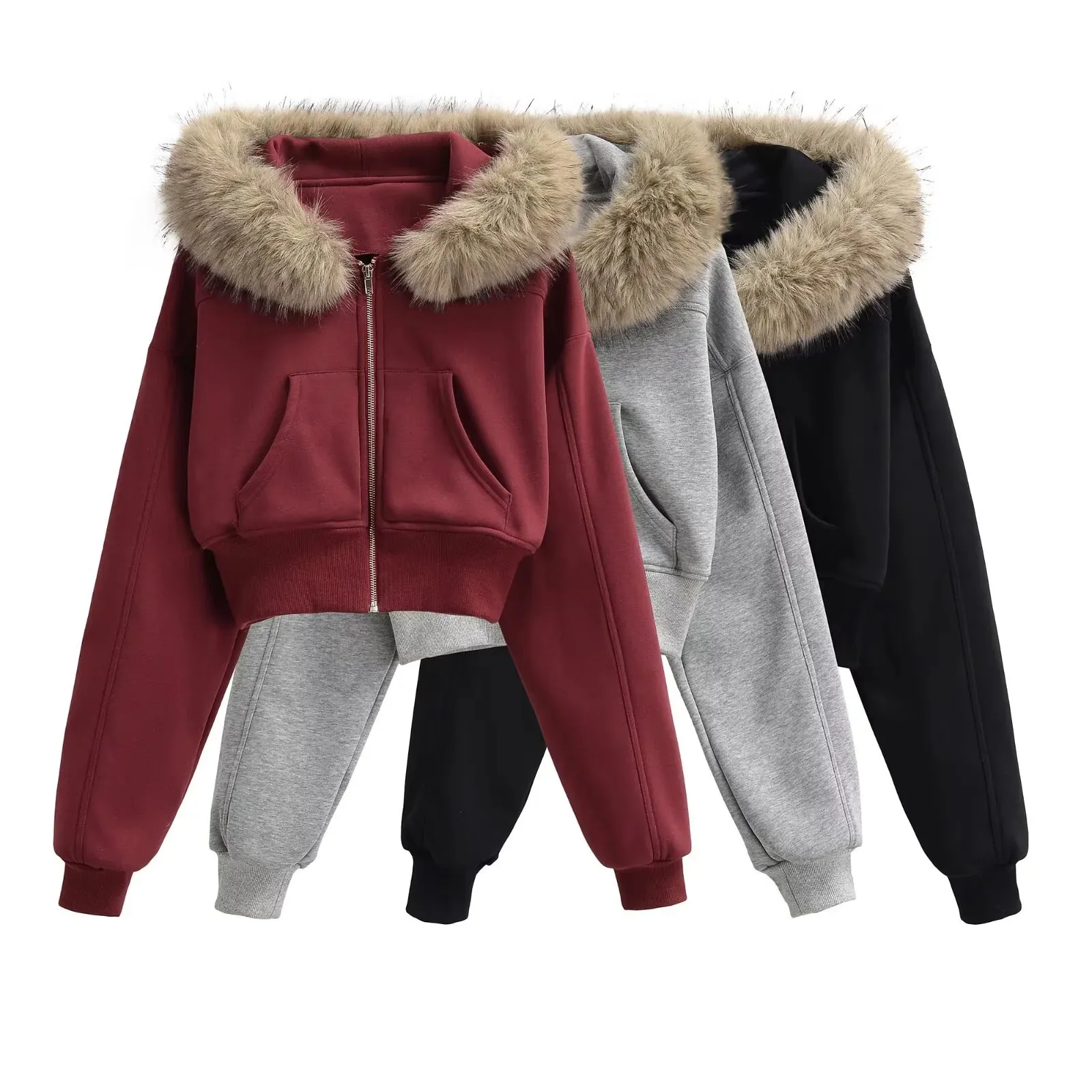 Fashion Style Detachable Furry Hooded Sweatshirt Zipper Jacket 2025 Niche Design Versatile Trendy Brand Oversized Top DAJ5