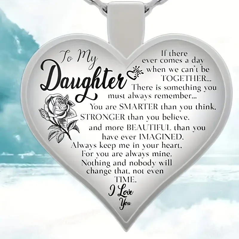 To My Daughter Heart Necklace Epoxy Inspirational Necklaces For Children Girls Family Jewelry Gifts