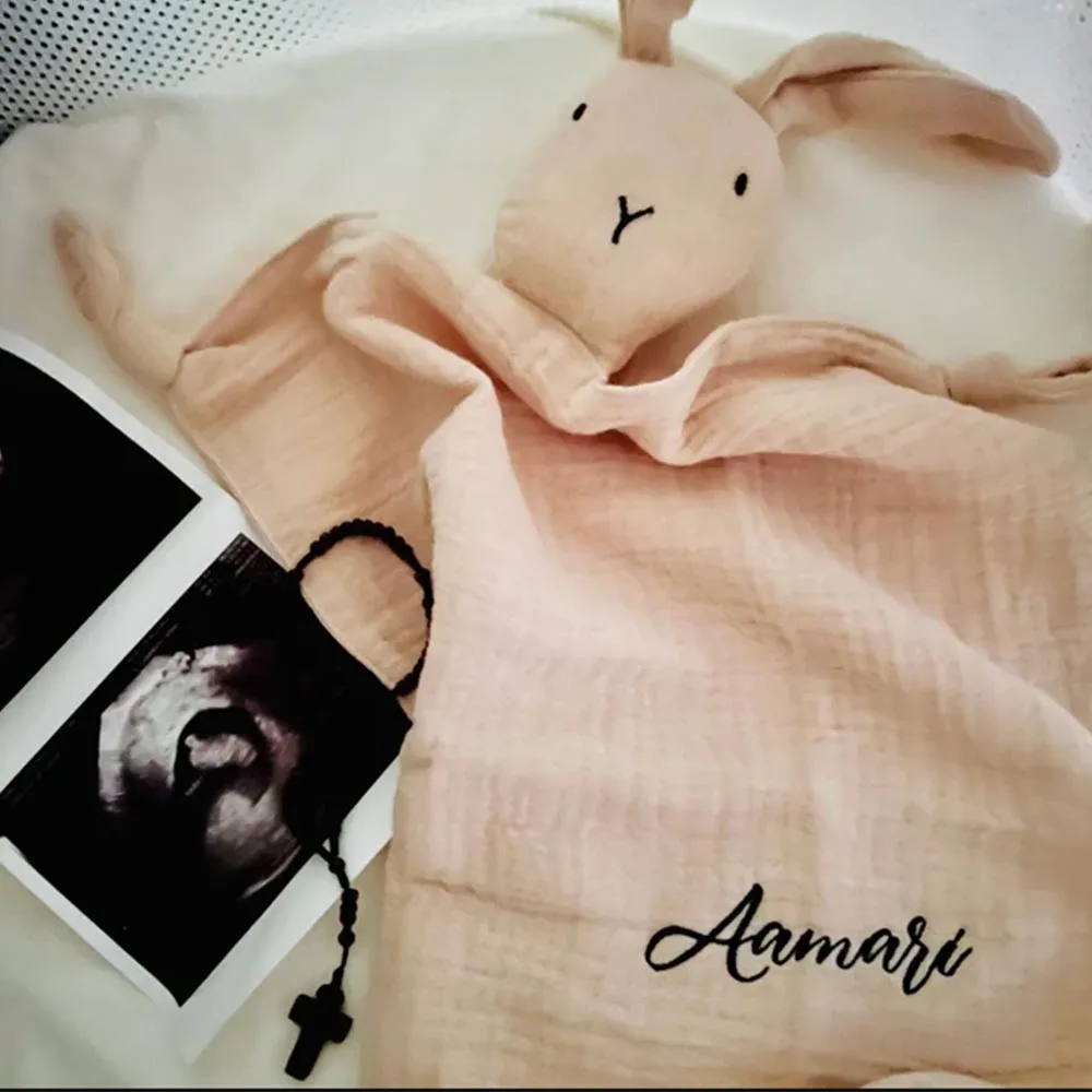 Personalized Lovey Baby Blanket Custom Embroidered Name Baby Gift Rabbit Security Blanket Sleeping Nursing Cuddling Blanket Toys