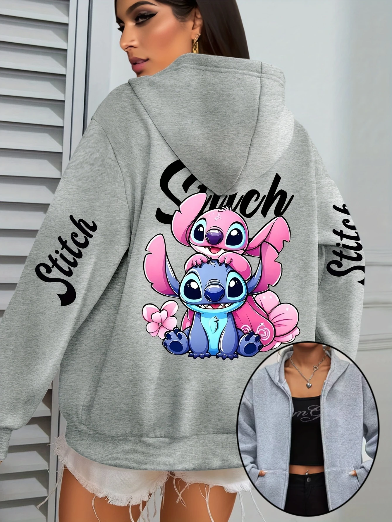 ديزني الكرتون غرزة سستة هوديس الصوف البلوز سترة المرأة الرجال القطن الخريف بلوفر شتوي المتضخم معاطف القمم #2